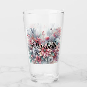Monogramm-Name Weihnachtsblumen Pastell-Wasserfarb Glas