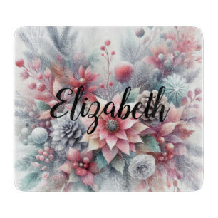 Monogramm-Name Weihnachtsflorales Pastell-Wasserfa Schneidebrett