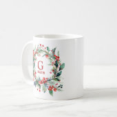 Monogramm Name Weihnachtsgrün Kaffeetasse (Vorderseite Links)