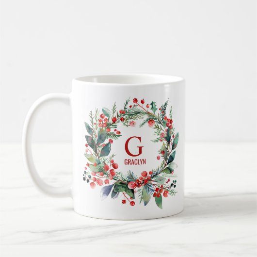 Monogramm Name Weihnachtsgrün Kaffeetasse (Links)