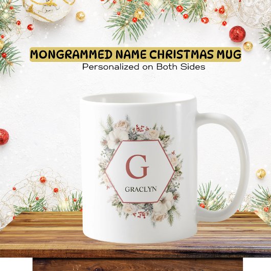 Monogramm & Name Weihnachtsgrün Kaffeetasse