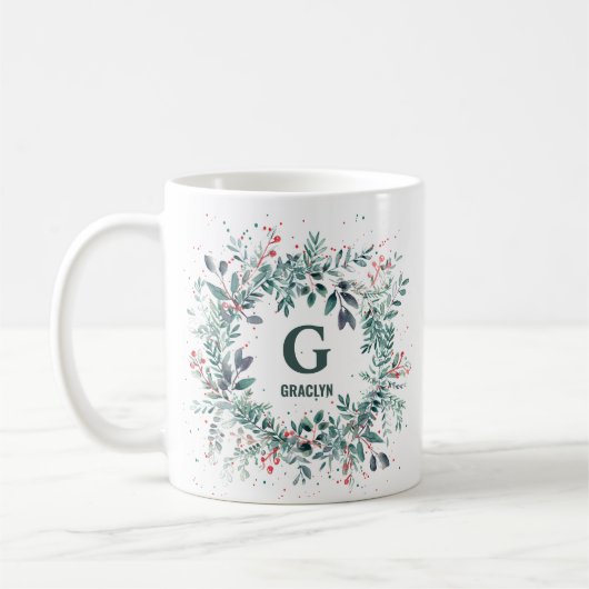 Monogramm Name Weihnachtsgrün Kaffeetasse (Links)