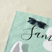 Monogramm Name White Green Lama Flamingo Brille Strandtuch (Beispiel)