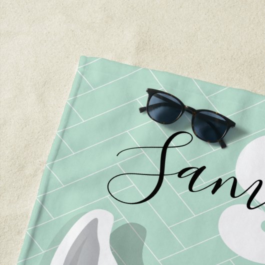 Monogramm Name White Green Lama Flamingo Brille Strandtuch (Beispiel)