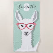 Monogramm Name White Green Lama Flamingo Brille Strandtuch (Vorderseite)