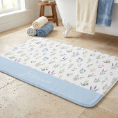 Monogramm Name Wildblume Blau Lavendel Boho Badematte
