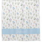 Monogramm Name Wildblume Blau Lavendel Boho Duschvorhang (Vorderseite)