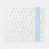 Monogramm Name Wildblume Blau Lavendel Boho Fleecedecke (Vorderseite (Horizontal))