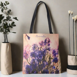 Monogramm-Name Wildblume blaue florale Vintage Tasche