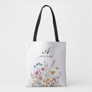 Monogramm Name Wildblume Boho Chic Tasche