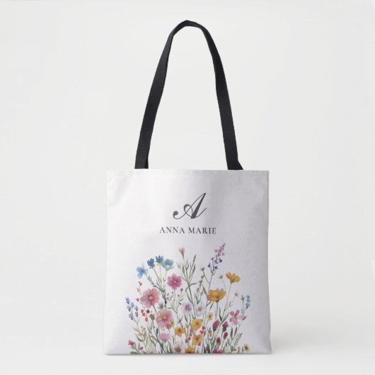 Monogramm Name Wildblume Boho Chic Tasche (Vorderseite)