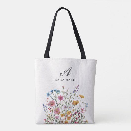 Monogramm Name Wildblume Boho Chic Tasche (Rückseite)