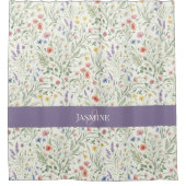 Monogramm Name Wildblume Boho Lavendel Mohnblumen Duschvorhang (Vorderseite)