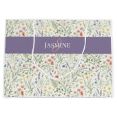 Monogramm Name Wildblume Boho Lavendel Mohnblumen Große Geschenktüte (Vorderseite)