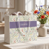 Monogramm Name Wildblume Boho Lavendel Mohnblumen Große Geschenktüte