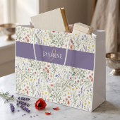 Monogramm Name Wildblume Boho Lavendel Mohnblumen Große Geschenktüte