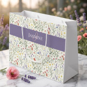 Monogramm Name Wildblume Boho Lavendel Mohnblumen Große Geschenktüte