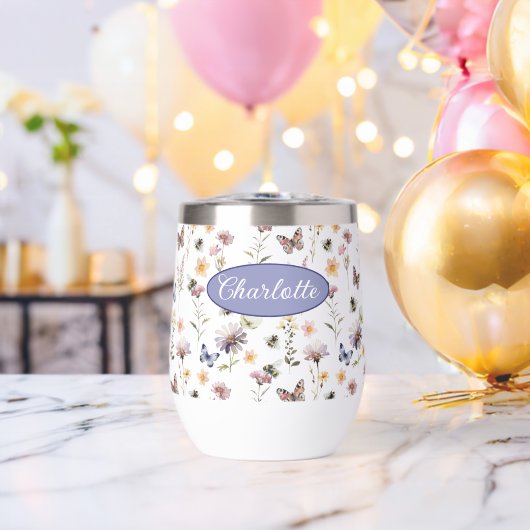 Monogramm Name Wildblumen Lila Aquarell (Junggesellenabschied (gedreht))