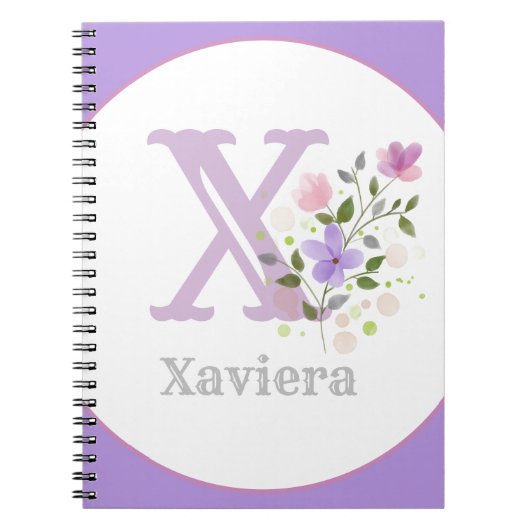Monogramm & Name Xaviera mit Blumen Notizblock (Vorderseite)