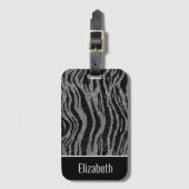 Monogramm-Name Zebramuster Schwarz Silber Grau Wei Gepäckanhänger (Vorderseite Vertikal)
