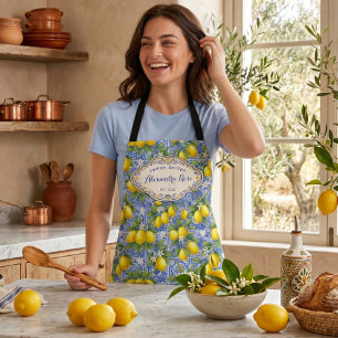 Monogramm Name Zitrone Blau Französisches Landflie Schürze