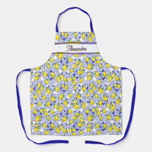 Monogramm-Name Zitrone Blau Französisches Landflie Schürze