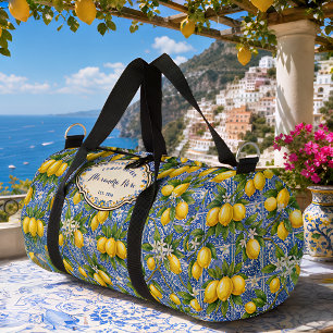 Monogramm-Name Zitronenblaues Französisches Landfl Duffle Bag