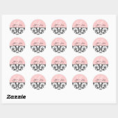 Monogramm-Namen Datum Damask Pink Hochzeitsticker Runder Aufkleber (Blatt)