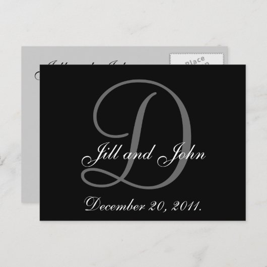 Monogramm, Namen, Datum, Hochzeitskarte Ankündigungspostkarte (Vorne/Hinten)