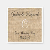 Monogramm-Namen Datum Rustikales Burlap-Monogramm Serviette (Vorderseite)