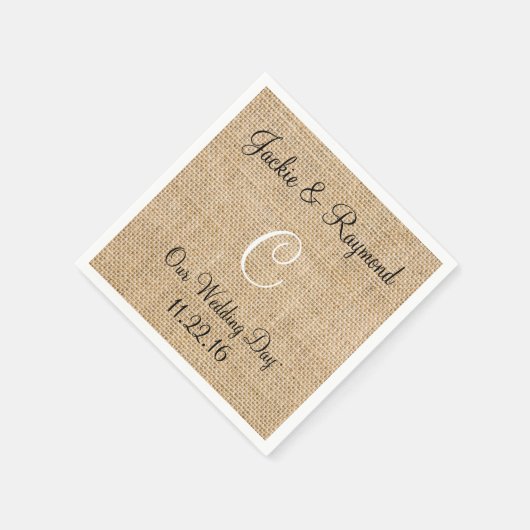 Monogramm-Namen Datum Rustikales Burlap-Monogramm Serviette (Ecke)