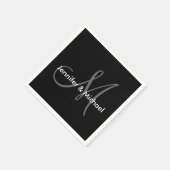 Monogramm-Namen für Hochzeiten Schwarz-weiß grau Serviette (Ecke)