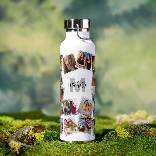 Monogramm Namens Foto Collage Wasserflasche Trinkflasche (Außenbereich)