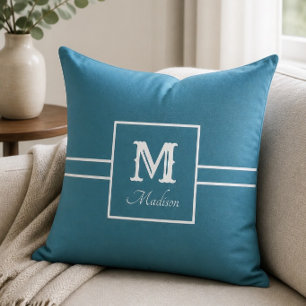 Monogramm Namens Türkis und Weiß Wurf Kissen