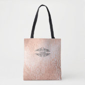 Monogramm Namensinitialen Roségold Damast Brautjun Tasche (Vorderseite)