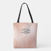 Monogramm Namensinitialen Roségold Damast Brautjun Tasche (Rückseite)