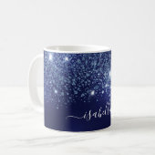 Monogramm-Namensschild für Blue Glitzer Kaffeetasse (Vorderseite Links)