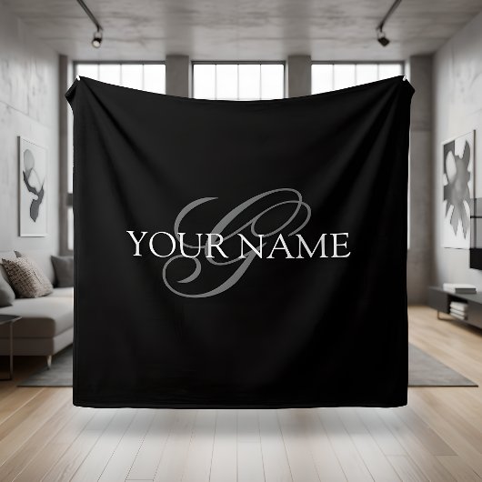 Monogramm Namensschrift Schwarz Grau Fleecedecke