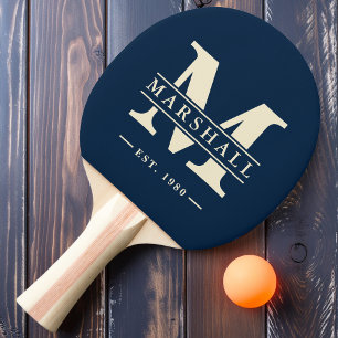 Monogramm & Namensüberlagerung Tiefsee-Blau Tischtennis Schläger