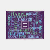 Monogramm-Namenswolke lila Fleecedecke (Vorderseite (Horizontal))