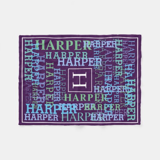Monogramm-Namenswolke lila Fleecedecke (Vorderseite (Horizontal))