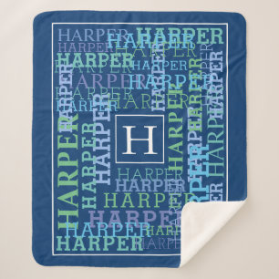 Monogramm-Namenswolken-Blau Sherpadecke