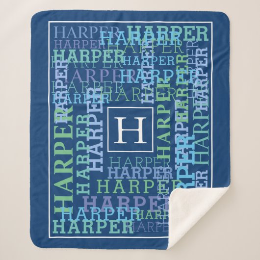 Monogramm-Namenswolken-Blau Sherpadecke (Vorderseite)
