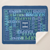 Monogramm-Namenswolken-Blau Sherpadecke (Vorderseite (Horizontal))