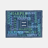 Monogramm-Namenswolken-Marine-Farbe Fleecedecke (Vorderseite (Horizontal))