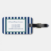 Monogramm Nautic Navy Blue und Green Strip Gepäckanhänger (Rückseite horizontal)