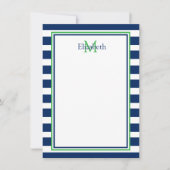 Monogramm Nautic Navy Blue und Green Strip Mitteilungskarte (Vorderseite)