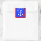 Monogramm Nautical-Anchor Quadratischer Aufkleber (Tasche)