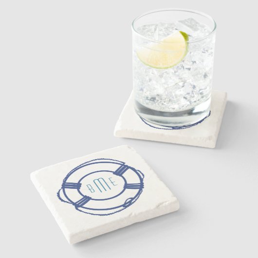 Monogramm Nautical Drink Coasters Steinuntersetzer (Seitenansicht)