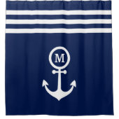 Monogramm Nautical Navy Blue Anker Streifen Custom Duschvorhang (Vorderseite)